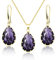 Linawe Lila Schmucksets Schmuck Set Damen, Damenohrringe Ohrringe Set Ohrringe Gold Hängend, Kette Halskette Amethyst Anhänger, Goldene Modeschmuck Brautschmuck Jewelry