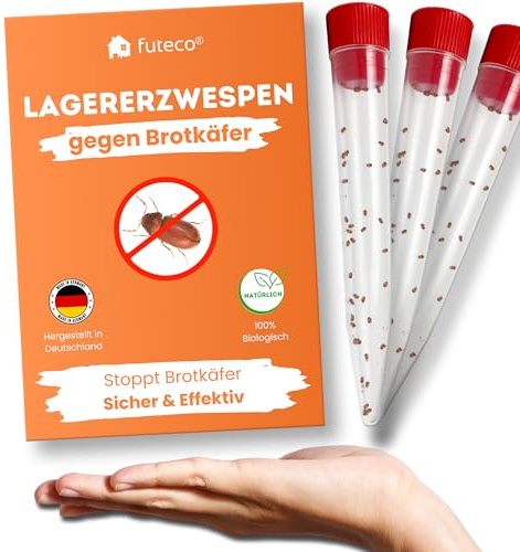 Futeco® – Lagererzwespen gegen Brotkäfer & Co. – für ca. 150 m² – 100% Chemiefrei – für warme und kühle Temperaturen – Alternative zu Brotkäferfalle – Made in Germany (400 Nützlinge)