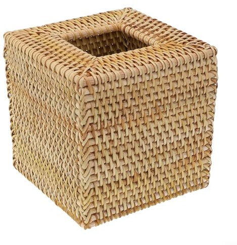 Zilimontt Housse de boîte à mouchoirs carrée en rotin, boîte à mouchoirs, en osier tissé à la main, design élégant, style rustique minimaliste, décoration de salle de bain, salon, bureau, 14 x 14 x 14