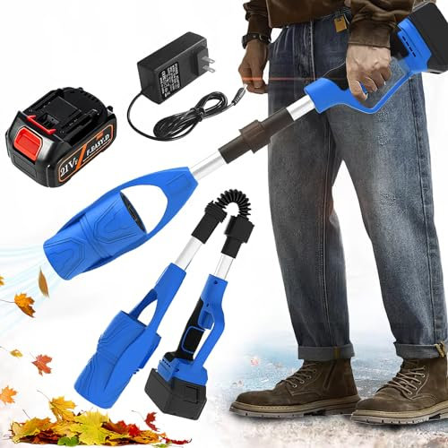 HYQNG Leaf Blower Cordless, 21V Folding Brushless Garden Blowers with 3000mAh Battery & Charger, 63m/s Powerful Electric Leaf Blower Air Blower for Blowing Leaves, Dust, Snow, Debris blue