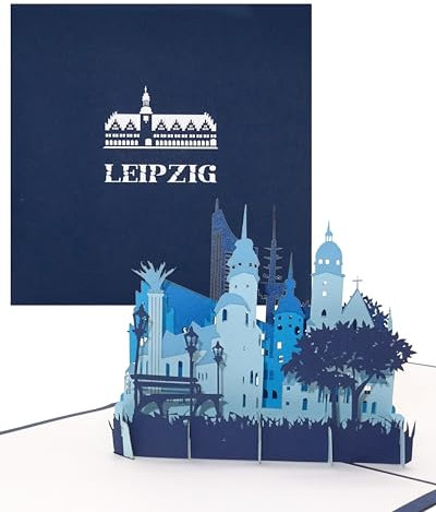 Pop-Up Karte „Leipzig - Panorama“ 3D Grußkarte als Postkarte, Souvenir, Gutschein & Geburtstagskarte mit Umschlag