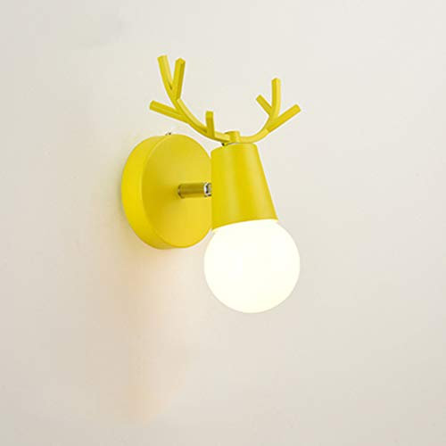 SSNCcNC Gelb, LED Vintage Hirsch Wandleuchte Kreativ Industrial Design Modern Mode Wandlampe Innen Für Wohnzimmer Flur Restaurant Café Schlafzimmer Retro Lampe Eisen Kunst Dekoration
