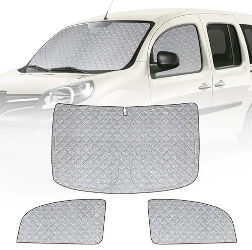 Pare-Soleil Compatible avec 2007-2021 Renault Kangoo 2 X61, Lot de 3 Pliables Protection de Pare-Brise pour Intérieur de Voiture, Bloquer 99% des Rayons UV et Garder Votre Véhicule au Frais