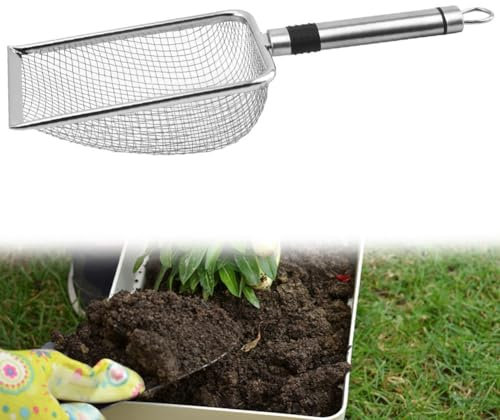 Volakebeing Setaccio per terreno da giardinaggio, in acciaio inox, setaccio da giardino, setaccio a rete per giardinaggio, sabbia, rocce, sporco, compost (5,0 mm)