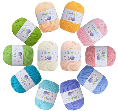 LIHAO 12 x 50g Acrylic Yarn for Knitting, Crochet Yarn Set for Crafts | Multicolor Yarn Skeins, Ideal for Beginners Adults Kids Crafts