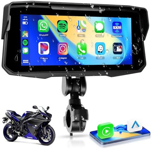 Hodozzy Motorrad Carplay Bildschirm mit Bluetooth, Wireless Android Auto Touchscreen 6.86 Zoll Portable Carplay Auto Stereo für Moto, wasserdichte Unterstützung Dual BT TF EQ, Sprachsteuerung, GPS