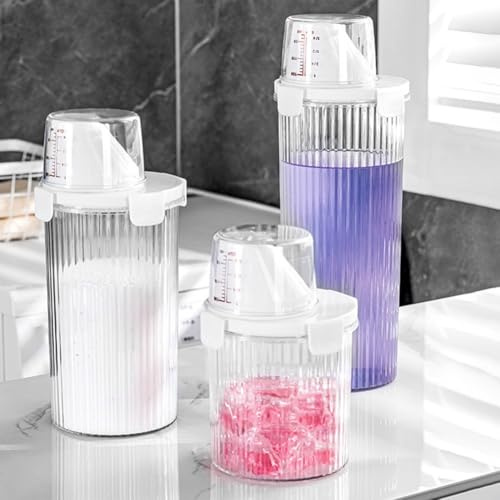 Floweringbeter Waschmittel-Aufbewahrungsbox für Zuhause, großes Fassungsvermögen, Kunststoff-Design für die Organisation von Wäscheutensilien (rund [1350 ml])