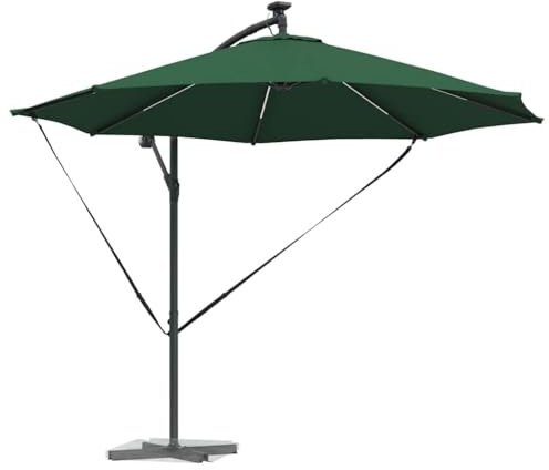 vidaXL Cantilever Banana Parasol Green 294 x 294 x 248 cm, Adjustable Patio Umbrella, Contemporary Solar Shade, Weatherproof Outdoor Canopy for Balcony, Terrace and Garden Spaces