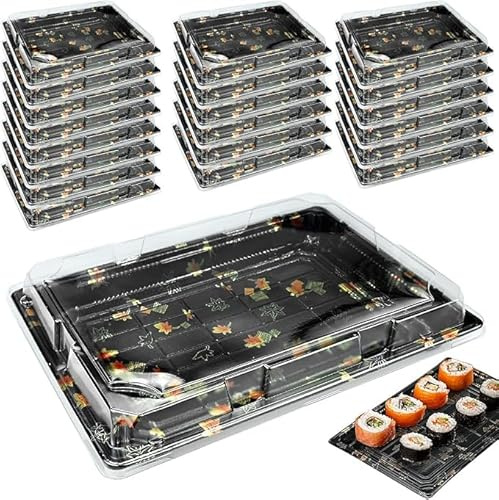 20 Pack Reusable Buffet Trays with Clear Lids,Rectangle Sweet Treat and Sandwich Platter Tray Set, Plastic Buffet Catering Tray, Catering Trays for Party Food, Cake, Sushi (238mm x 145mm x 50mm)