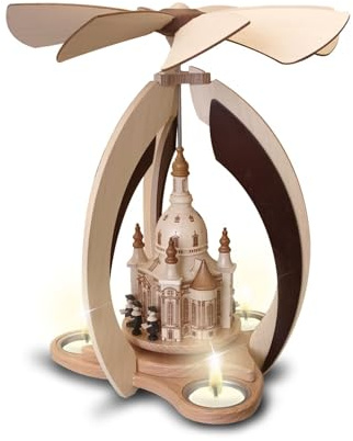 Rudolphs Schatzkiste Moderne Teelichtpyramide mit Dresdner Frauenkirche und Figuren BxHxT 24x28,5x24cm NEU Weihnachtspyramide Dresden Kuppelkirche Teelichtdreher Kirchenpyramide Archi