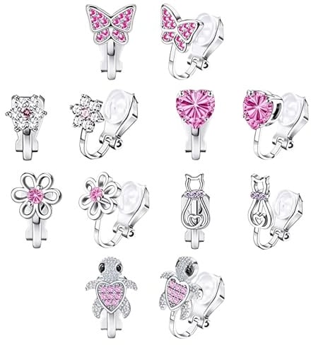 Ohrclips Kinder Mädchen, 6 Paar Kinder Ohrringe Mädchen, Hypoallergene Clip Ohrringe Ohne Ohrloch Glänzend Schmetterling Blume Klipp Ohrringe Mädchens