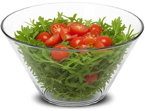 Ledoir Premium Glass Salad Bowl, Large Angled Serving Bowl for Kitchen and Dining, Clear Crystal Design, Perfect for Fresh Vegetables and Mixed Greens