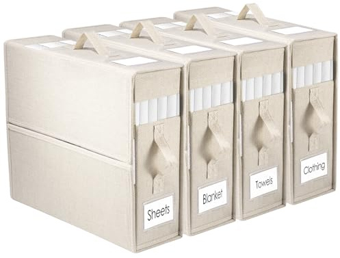 Novelfun 4 Stück Faltbares Bettwäsche Organizer, Leinen Unterbett Aufbewahrungsbox für Bettlaken Queen-Size oder King-Size Bettwäsche Decken Bettdecken - Beige