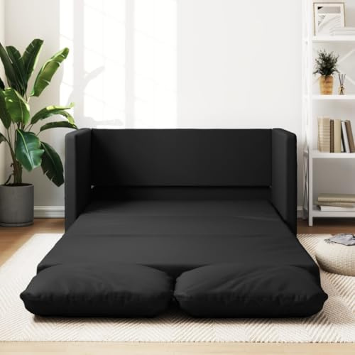 HETFTJN Bodensofa mit Schlaffunktion Schwarz 112x60x55 cm Kunstleder Schlafsofa ausziehbar Für Wohnzimmer Jugendzimmer Büros Studio