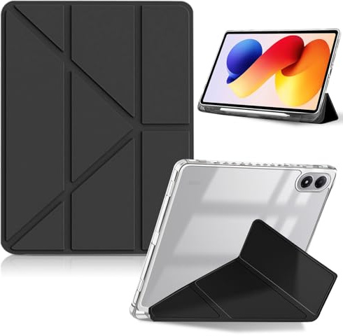 HeeYeal Funda para Xiaomi Redmi Pad 2 Pro 12,1 Pulgadas/Xiaomi Poco Pad M1 | Tapa Trasera PC Translúcida + PU Cuero, Antichoque con Portalápiz Encendido/Apagado Automático Multi-ángulo Cubierta - Negro