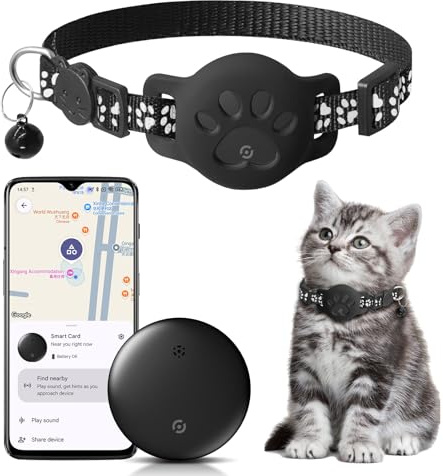 Katzen Tracker für Haustiere mit Halterung – Kein ABO, Kompatibel mit Google Find My App, IP68 Wasserdicht, Präzises Echtzeit-Tracking für Katzen & Kleine Haustiere, Schwarz