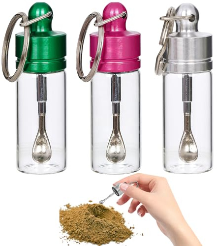 nilic 3Pack Bottle with Spoon, Portable Vial with Spoon Kit | Waterproof Premium Glass Vial for Travel Outdoor and Home(Transparent)
