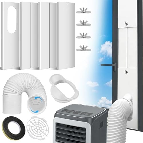 Air Conditioner Window Seal Kit, 4 Seal Panels Portable AC Window Adjustable Length 43-150cm (17-59in), Universal Air Vent Kit with Exhaust Hose 13cm/5.1 Diameter for Horizontal Vertical Windows