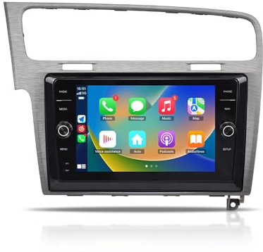 Autoradio per VW Golf 7 (2013-2020) – Monitor 9 Android con Apple CarPlay & Android Auto, 4GB RAM 64GB ROM, Design OEM con Pomelli, Navigazione GPS, Bluetooth, Plug&Play (Argento)