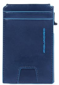 PIQUADRO – Portacarte Automatico con Porta Documenti – Alluminio e Pelle, 3 Porta Carte, RFID – Unisex – Blu