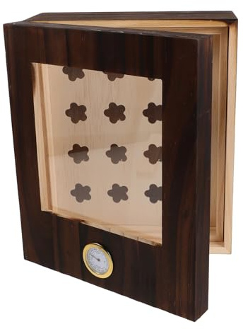 PENIKOKO Wooden Cigar Humidor Box Hygrometer and Dividers Black for Storing Cigars for Home Bars and Travel