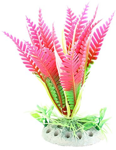 Sourcingmap Plastic Fish Tank Ceramic Base Plant/Grass, Hot Pink/Green