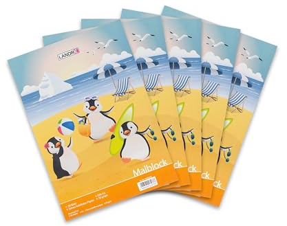 Landré Malblock A3, 30 Blatt, 70 g/m² Papier, Motiv Pinguine, 5 Stück