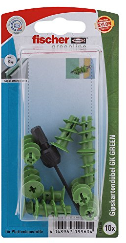 fischer 524836 K, Inhalt: 10 x Gipskartondübel GK Green, 1 x Setzwerkzeug