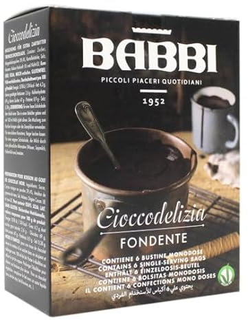 Cioccodelizia Fondente Family Babbi, Preparato per Cioccolata Calda Fondente, 6 Bustine Monodose, Vegan e Senza Glutine, Gusto Intenso da Gustare in Ogni Occasione