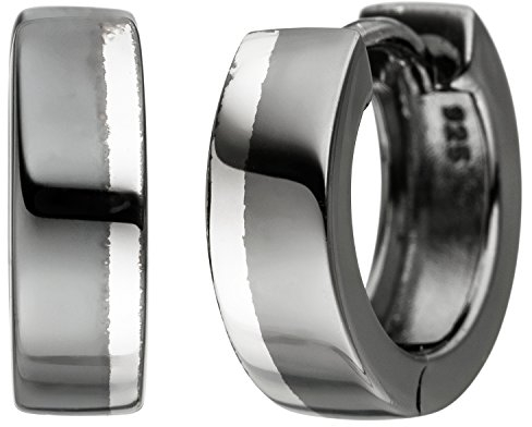 Jobo Damen Herren Creolen aus 925 Sterling Silber anthrazit Bicolor 13 mm