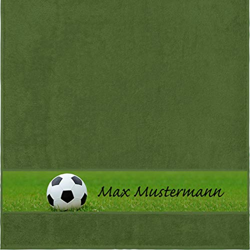 Duschtuch mit Namen - personalisiert - Motiv Sport - Fußball - viele Farben & Motive - Dusch-Handtuch - dunkelgrün - Größe 70x140 cm - persönliches Geschenk mit Wunsch-Motiv und Wunsch-Name