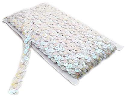 Yalulu 10 Meter Glänzendes Geflochten Zierband Paillettenband Glitzer Borte aus Dekoband Zierband Geschenkband Bortenband Kordelband Nähen DIY Handwerk Bastelprojekte (Weiß)
