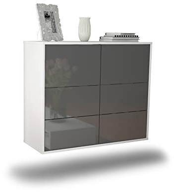 Dekati Sideboard Worcester hängend (92x77x35cm) Korpus Weiss matt - Front Hochglanz Grau - Push to Open