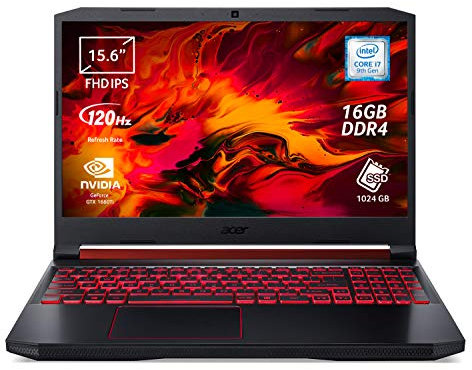 Acer Nitro 5 An515-54-79L5 Notebook Gaming con procesador Intel Core I7-9750H, RAM de 16 GB Ddr4, 1024 GB SSD, pantalla de 15,6 FHD IPS 120 Hz Slim Bezel LCD, Nvidia Geforce GTX 1660Ti, Windows 10