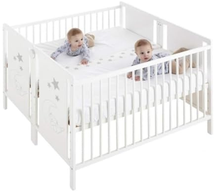 Indi CoolDreams Doppelbett, 120 x 60 cm, Verwendung ab der Geburt | Nordischer Kinderstil. Von der Geburt bis zu 3 Jahren. Set inklusive, 2 komplette Einheiten.