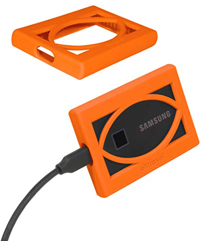 Alltravel Silicone Bumper Sleeve for Samsung T7, T7 Touch Portable SSD - 1TB, 2TB, 500GB - USB 3.2 External Solid State Drives (Orange)
