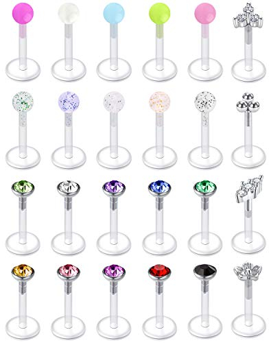 AceFun Lippenpiercing Set 24er Labret Monroe Madonna Lippen Piercing Bioflex Flexibler Ohr Tragus Helix Ohrpiercing 8mm