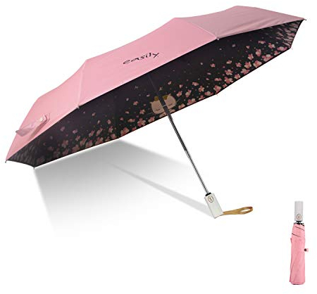Meiyijia Paraguas, apertura y cierre automático, compacto y plegable, protección UV, portátil de viaje y resistente al viento ultraligero parasol.., Patrón de gato rosa, 28,5, Gato temido