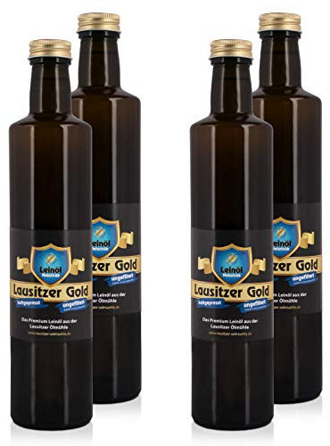 4 x Lausitzer Leinöl - Lausitzer Gold (kaltgepresstes ungefiltertes Premium Leinöl), 4x 500ml