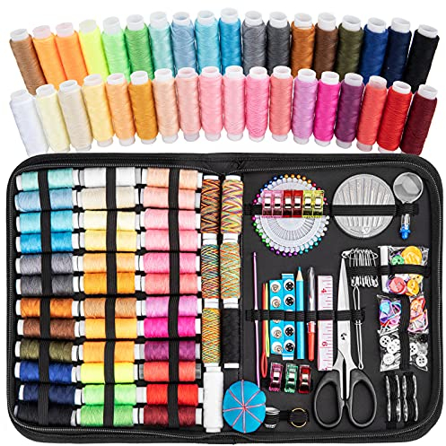 Xiphum 226-teiliges Premium-Nähset, 43 XL-Garnspulen, tragbare Nadel und Faden Kits für Anfänger, Reisende und Erwachsene, DIY-Nähzubehör mit Häkelnadel, Lupe, Nahttrenner usw.