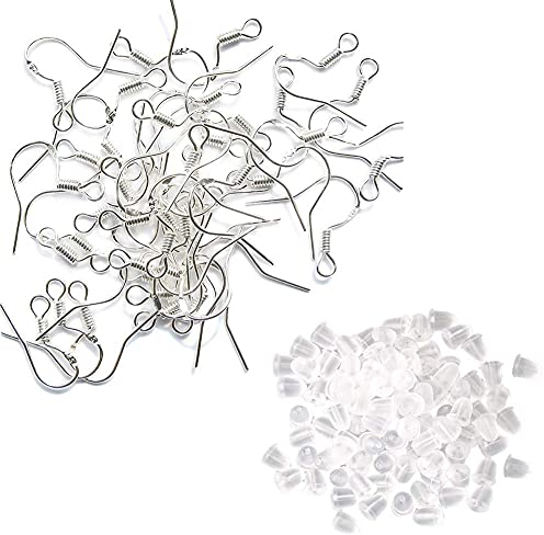 QincLing Earring Making Set, 40 Pieces 925 Silver Earring Hooks Hypoallergenic Silver Plated Earrings with 200 Pieces Transparent Earring Backs Ear Stoppers for DIY Earrings Jewellery Making