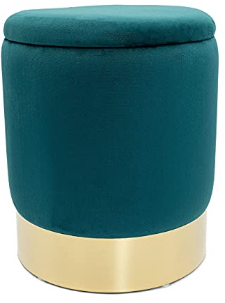 kreatives Wohnen Deko Hocker Samt Pouf Dekopouf Velour Hocker mit Stauraum u. Deckel Ø 31 H 38 cm smaragd Samthocker
