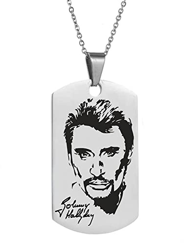 AFSTALR Johnny Hallyday Pendentif Collier Chaîne en Acier Inoxydable Bijoux Homme Cadeaux Souvenir Fan, Emballage de boîte Cadeau