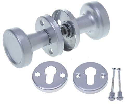 Aqbau® Bouton de porte rotatif avec rosace PZ | Poignée de porte | Set complet de boutons de porte avec boulons et vis (argent)