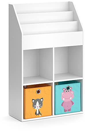 Vicco Kinderregal Luigi, Spielzeugregal für Faltboxen, Weiß, 72 x 114.2 cm mit 2 Faltboxen