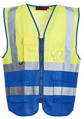 Blackrock Gelb & Blau Premium Warnwesten mit Taschen, ID-Tasche und Schlüsselschlaufe, Mens Womens reflektierende hohe Westen mit sicheren Reißverschluss, Sicherheitskleidung, EN zertifiziert