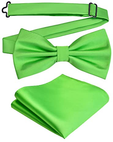 Branduce Set da uomo con papillon pre-legato e tasca quadrata, verde lime