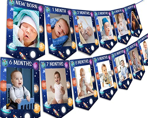 First Trip Around The Sun Foto Banner, Weltraum 1. Geburtstag Party Dekoration - Blau Sonnensystem Baby Bild Banner für Neugeborene bis 12 Monate Junge