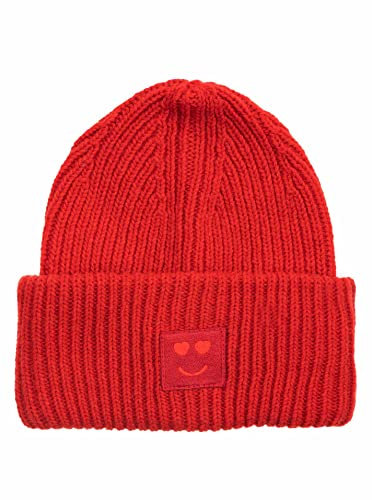 Zwillingsherz Slouch-Beanie-Mütze mit Wolle - Hochwertige Strickmütze mit Herz Smileys Patch für Damen Mädchen – Hat - Grobstrick - One Size - warm und weich für Frühling Herbst und Winter