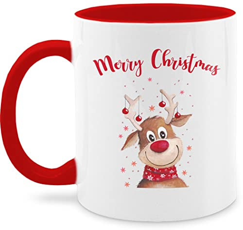Tasse Tassen 325ml - Weihnachtstasse Weihnachten - Merry Christmas Rentier I Elch - 325 ml - Rot - weihnachtstassen weihnachtsbecher weihnachtsmotiv familie mug wichteltassen weihnachts rentiere
